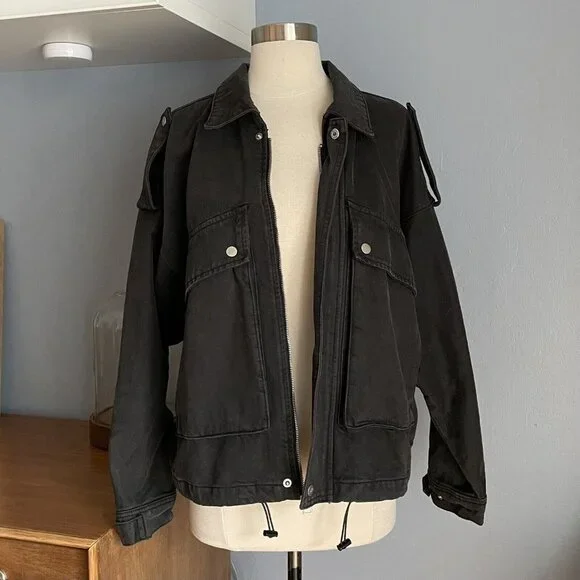 Neon Blonde High Flyer Oversized Denim Jacket Washed Black - Picture 3 of 10